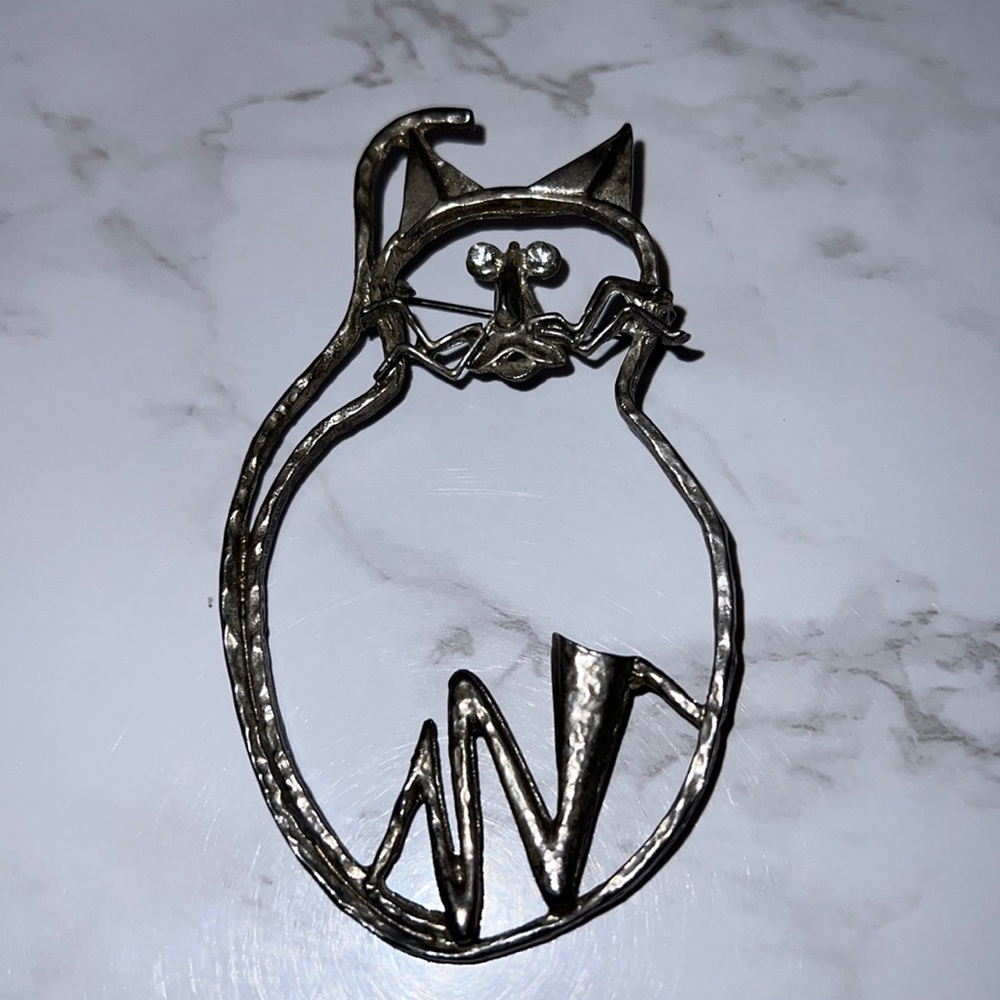 Meeeoww! 😻 Cutest Kitty Cat Pin / Brooch I’ve Ever seen! Large, Rhinestone Eyes
